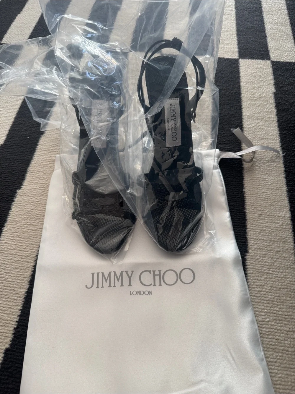 Jimmy Choo Leo 100 Black Candy Strappy Stiletto Sandals